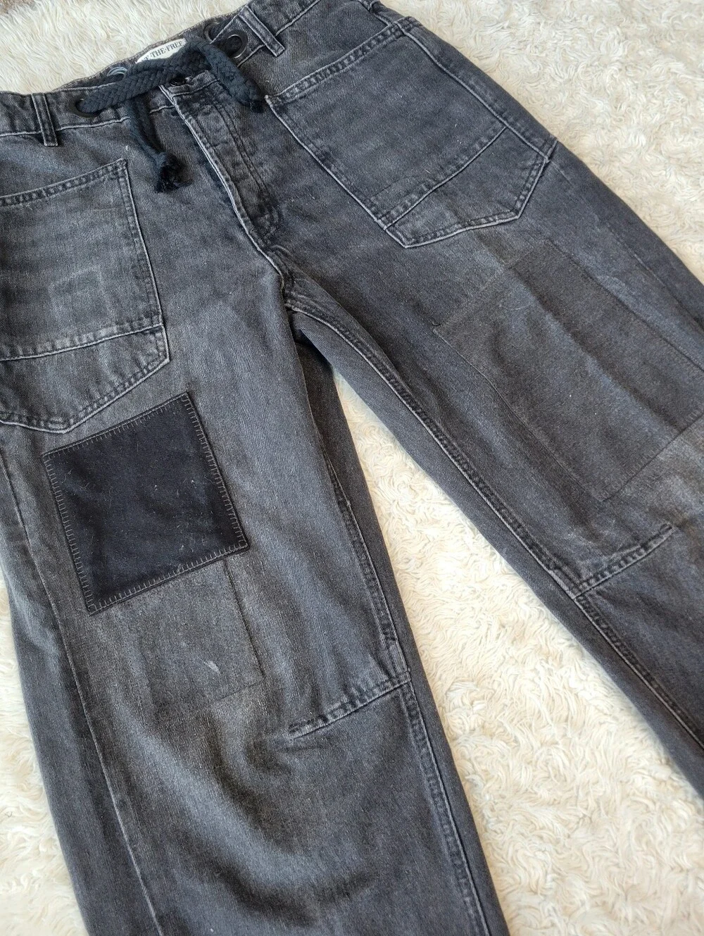 Free People Moxie Low Slung Pull-On Barrel Jeans Nighthawk Black Size 30